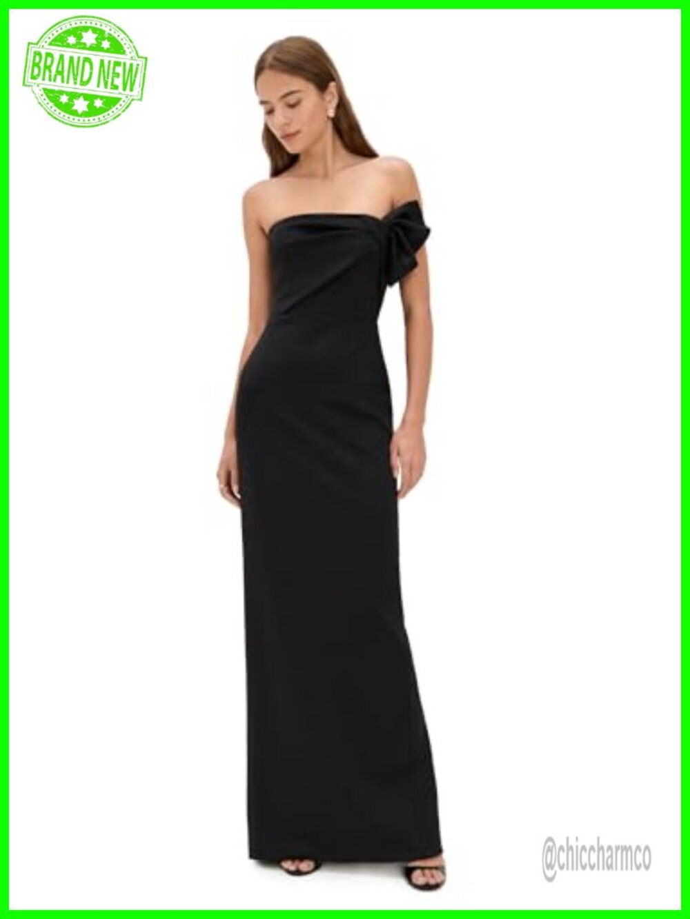 Black Halo Divina Stretch Neoprene Strapless Formal Maxi Gown